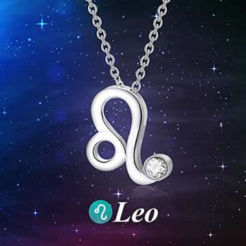 AOBOCO 925 Sterling Silver Leo Sign Necklace Zodiac Constellation Horoscope Astrology Pendant Necklace with Austrian Crystal Birthday Gift for Women (Leo)