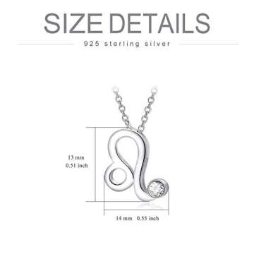 AOBOCO 925 Sterling Silver Leo Sign Necklace Zodiac Constellation Horoscope Astrology Pendant Necklace with Austrian Crystal Birthday Gift for Women (Leo)