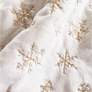 Atiming White Plush Christmas Tree Skirt 30 inches Snow White Fur Christmas Tree Skirt Mat with Gold Sequin Snowflake Xmas Tree Skirt Base Cover for Christmas New Year Decorations (White-G, 78cm)