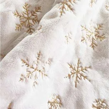 Atiming White Plush Christmas Tree Skirt 30 inches Snow White Fur Christmas Tree Skirt Mat with Gold Sequin Snowflake Xmas Tree Skirt Base Cover for Christmas New Year Decorations (White-G, 78cm)