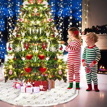 Atiming White Plush Christmas Tree Skirt 30 inches Snow White Fur Christmas Tree Skirt Mat with Gold Sequin Snowflake Xmas Tree Skirt Base Cover for Christmas New Year Decorations (White-G, 78cm)