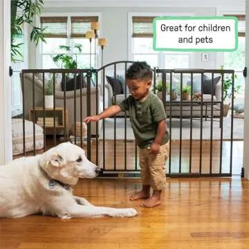 Summer Infant Metal Expansion Extra Wide Safety Pet and Baby Gate, 44"-71" Wide, 36” Tall, Hardware Mounted for Dog and Child Safety, Fits Large Opening or Doorway, Auto Close Walk Thru Door - Bronze
