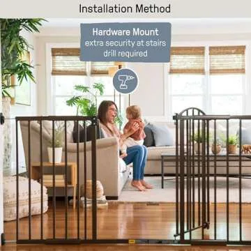 Summer Infant Metal Expansion Extra Wide Safety Pet and Baby Gate, 44"-71" Wide, 36” Tall, Hardware Mounted for Dog and Child Safety, Fits Large Opening or Doorway, Auto Close Walk Thru Door - Bronze