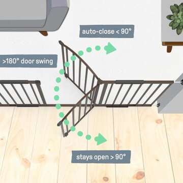 Summer Infant Metal Expansion Extra Wide Safety Pet and Baby Gate, 44"-71" Wide, 36” Tall, Hardware Mounted for Dog and Child Safety, Fits Large Opening or Doorway, Auto Close Walk Thru Door - Bronze