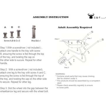 G & F Products Kids Metal Wheelbarrow – Child-Sized, Durable Metal Construction with Sturdy Wheel, Easy Assembly, Ideal for Outdoor Play, Gardening Fun, Backyard Activities & Toddler-Friendly Design