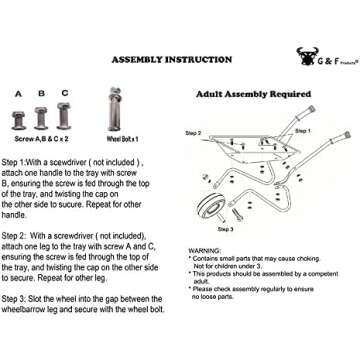 G & F Products Kids Metal Wheelbarrow – Child-Sized, Durable Metal Construction with Sturdy Wheel, Easy Assembly, Ideal for Outdoor Play, Gardening Fun, Backyard Activities & Toddler-Friendly Design
