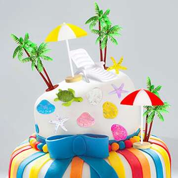 Burbell 24 Pieces Beach Cake Topper Accessories Set, Miniature Garden Doll House Beach Style Miniature Ornament, Garden Decoration Micro Landscape Ornaments for DIY Dollhouse Plant Decor
