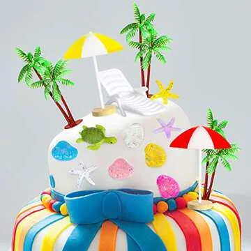 Burbell 24 Pieces Beach Cake Topper Accessories Set, Miniature Garden Doll House Beach Style Miniature Ornament, Garden Decoration Micro Landscape Ornaments for DIY Dollhouse Plant Decor