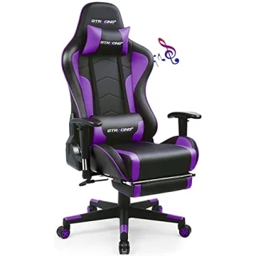GTRACING Gaming Chair with Bluetooth Speakers & Footrest - Ergonomic Purple Office Chair