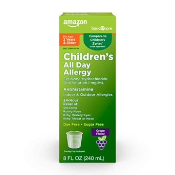 Amazon Basic Care Children’s 24 Hour Allergy Relief, Cetirizine Hydrochloride Oral Solution 1 mg/m...