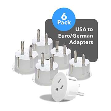 OREI Pack 6 European Travel Plug Adapter - USA, Canada, Mexico to European Type E/F Plug Adapters - Schuko Adapter CE Certified Heavy Duty - Perfect for Travelling with Cell Phones, Laptops & More