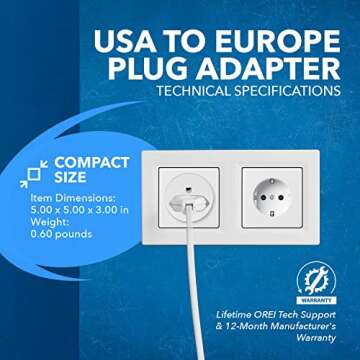 OREI Pack 6 European Travel Plug Adapter - USA, Canada, Mexico to European Type E/F Plug Adapters - Schuko Adapter CE Certified Heavy Duty - Perfect for Travelling with Cell Phones, Laptops & More