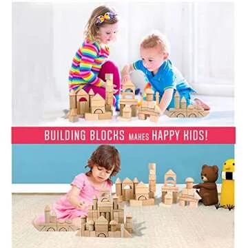 Wooden Building Blocks Set for Kids - Stacker Stacking Game Construction Toys Set Preschool Colorful Learning Educational Toys - Geometry Wooden Blocks for 3+ Year Old Boys & Girls
