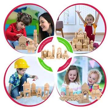 Wooden Building Blocks Set for Kids - Stacker Stacking Game Construction Toys Set Preschool Colorful Learning Educational Toys - Geometry Wooden Blocks for 3+ Year Old Boys & Girls