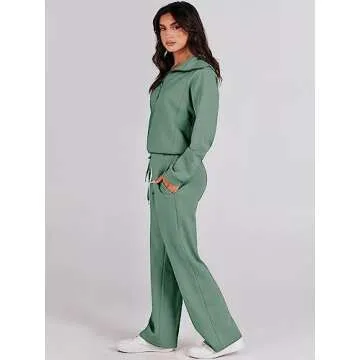 ANRABESS Women 2 Piece Sweatsuit Set in Pea Green