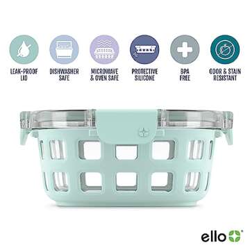 Ello Duraglass 3.4 Cup Round Meal Prep Sets 10Pc, 5 Pack Set- Glass Food Storage Container with Silicone Sleeve and Airtight BPA-Free Plastic Lids, Dishwasher, Microwave, and Freezer Safe, Melon