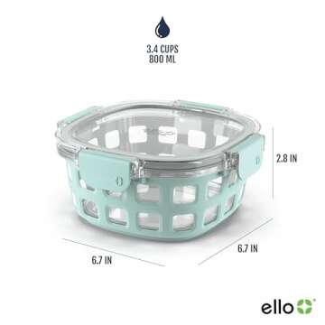Ello Duraglass 3.4 Cup Round Meal Prep Sets 10Pc, 5 Pack Set- Glass Food Storage Container with Silicone Sleeve and Airtight BPA-Free Plastic Lids, Dishwasher, Microwave, and Freezer Safe, Melon