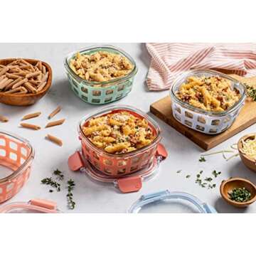 Ello Duraglass 3.4 Cup Round Meal Prep Sets 10Pc, 5 Pack Set- Glass Food Storage Container with Silicone Sleeve and Airtight BPA-Free Plastic Lids, Dishwasher, Microwave, and Freezer Safe, Melon