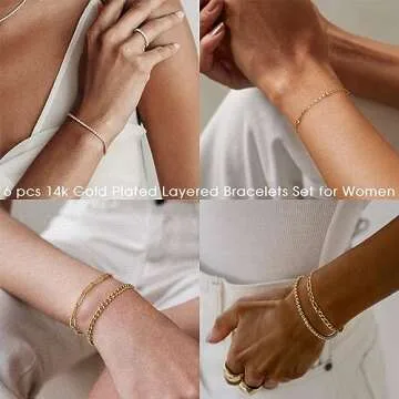 Adoyi 14K Gold Stackable Bracelets for Women