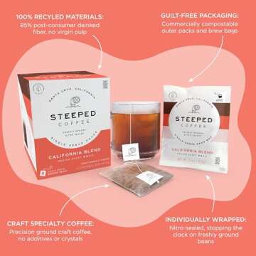 Steeped Coffee Single-Serve Packs - Just + Water - Direct Trade, Hand Roasted & Freshly Ground, Spec...