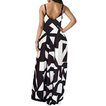 yilisaxi Women's Long Blackwhite Dresses Sexy Floor Length V-Neck Adjustable Spaghetti Strap Sleeveless Colorful Sundresses Plus Size with Pockets in The Summer(Blackwhite XL), 00 Blackwhite, X-Large