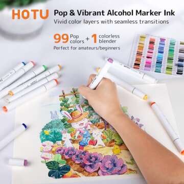 HOTU Alcohol Markers - 100 Vibrant Dual Tip Art Markers for All Ages