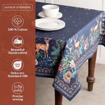 Maison d' Hermine 100% Cotton Table Cover - 60"x90" Rectangle Decorative Tablecloth - Washable Table...