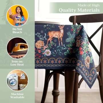 Maison d' Hermine 100% Cotton Table Cover - 60"x90" Rectangle Decorative Tablecloth - Washable Tablecloths for Dining, Home, Farmhouse & Party - For Thanksgiving & Christmas - Christmas Joy Collection
