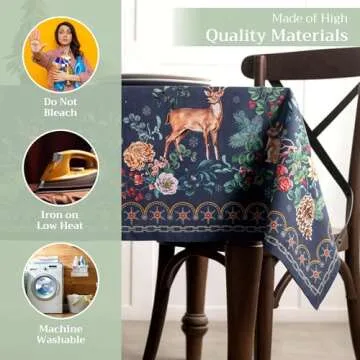 Maison d' Hermine 100% Cotton Table Cover - 60"x90" Rectangle Decorative Tablecloth - Washable Tablecloths for Dining, Home, Farmhouse & Party - For Thanksgiving & Christmas - Christmas Joy Collection