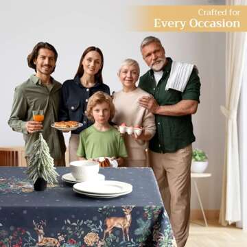 Maison d' Hermine 100% Cotton Table Cover - 60"x90" Rectangle Decorative Tablecloth - Washable Tablecloths for Dining, Home, Farmhouse & Party - For Thanksgiving & Christmas - Christmas Joy Collection