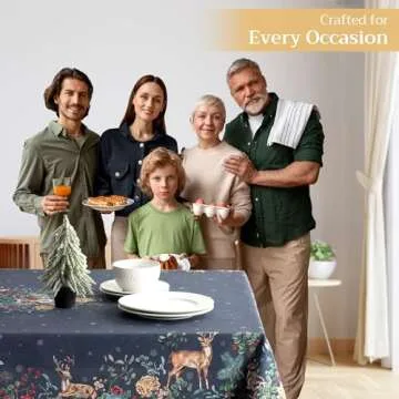 Maison d' Hermine 100% Cotton Table Cover - 60"x90" Rectangle Decorative Tablecloth - Washable Tablecloths for Dining, Home, Farmhouse & Party - For Thanksgiving & Christmas - Christmas Joy Collection