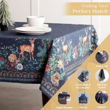 Maison d' Hermine 100% Cotton Table Cover - 60"x90" Rectangle Decorative Tablecloth - Washable Tablecloths for Dining, Home, Farmhouse & Party - For Thanksgiving & Christmas - Christmas Joy Collection
