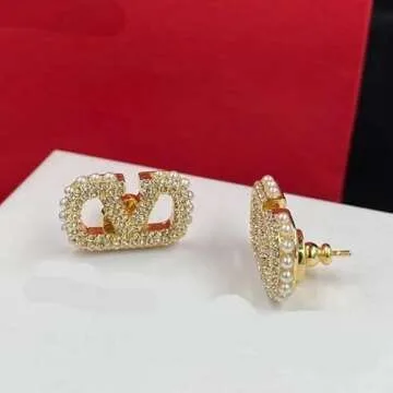 ZHITX Spring and summer V letter rhinestone pearl earrings s925 silver needle earrings for women