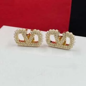 ZHITX Spring and summer V letter rhinestone pearl earrings s925 silver needle earrings for women