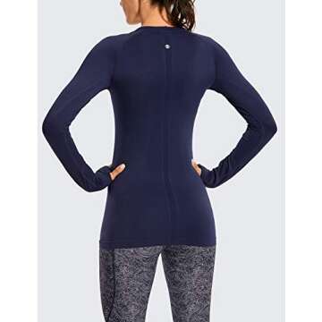 CRZ YOGA Women's Seamless Athletic Long Sleeve Running Shirt - Breathable Gym Workout Top in Navy, S...