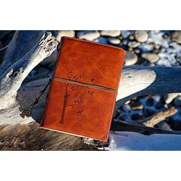 Lined Refillable Vintage Writing Journal for Women, Retro Tree of Life Faux Leather Cover Notebook/T...