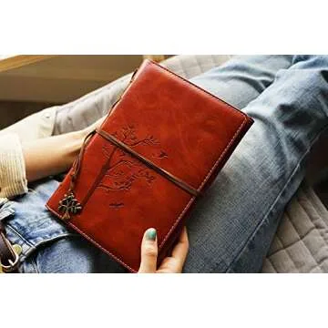 Lined Refillable Vintage Writing Journal for Women, Retro Tree of Life Faux Leather Cover Notebook/Travel Diary,Wide Ruled Paper,Daily Use Gift for Bloggers/Teachers/Back to College Students (Brown)