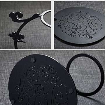 RORA Glass Teapot Set Semi Automatic Drip Rotating with Infuser Lazy Kungfu Tea pot Set (Black)