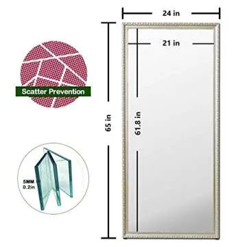 H&A Full Length Floor Mirror - 65"x24" Large Rectangle Wooden Finished Frame Standing Mirror - Cheval Dressing Mirror with Adjustable Stand for Bedroom, Champagne