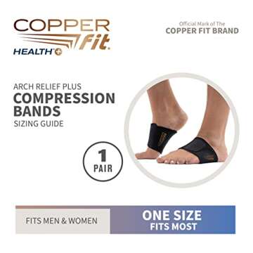 Copper Fit CFACBP Health Unisex Arch Relief Plus with Built-In Orthotic Support, Black