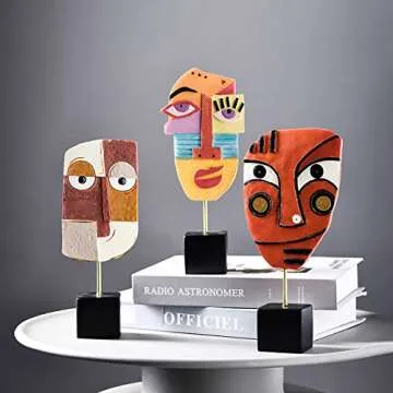 Smile - Handcrafted Statues Resin Abstract Sculpture for Home Decor Modern,African Art Tribal Figurines Decorations Items Accents Influencer Picks for Bookshelf,TV Stand,Living Room,Nightstand