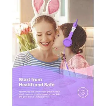 iClever HS01 Food Grade Kids Headphones with Microphone, 85/94dB Volume Control, Hello Kitty Cat Ear Headphones for Kids Boys Girls, Childrens Headphones for Online School/Travel/Tablet, Purple