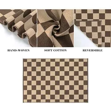 Checkered Cotton Outdoor Rug,5’X6.5’ Brown Retro Reversible Farmhouse Rug Moroccan Woven Washable Checkerboard Living Room Rug Patio Rug Farmhouse Carpet for Outside Bedroom