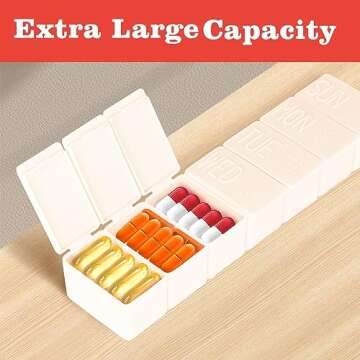 sanderala 2Pack Weekly Pill Organizer,Extra Large 7 Days Pill Cases Travel Daily Pill Box for Fish Oil, Calcium Tablets Supplements and Other Vitamin Pill