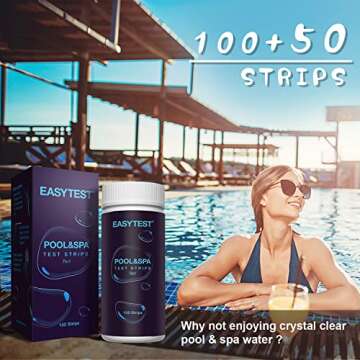 EASYTEST 7-Way Pool Test Strips, 150 Strips Water Chemical Testing for Hot tub and Spa, Accurate Tes...