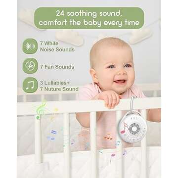 Portable Sound Machine Baby, Travel White Noise Machine Baby with USB Rechargeable, Sound Machine for Sleeping