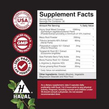Horny Goat Weed for Men Enhancement - Extra Strength Male Enhancing Supplement with Black Maca Root,...