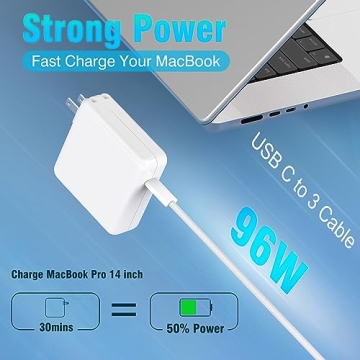 Charger for MacBook Pro 14 16 inch MacBook Air 13 15 inch 2025 2024 2023 2022 2021 M4 M3 M2 M1, 96W ...