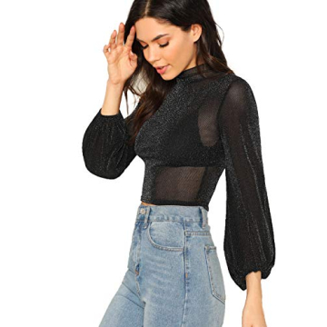 Glitter Sheer Mesh Crop Blouse for Elegant Style