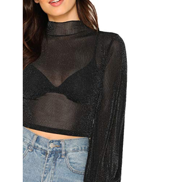Glitter Sheer Mesh Crop Blouse for Elegant Style